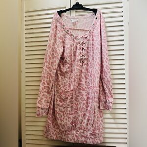 VENUS Lounge Pink Leopard Patterned Lace-Up cozy Top/ dress so soft!